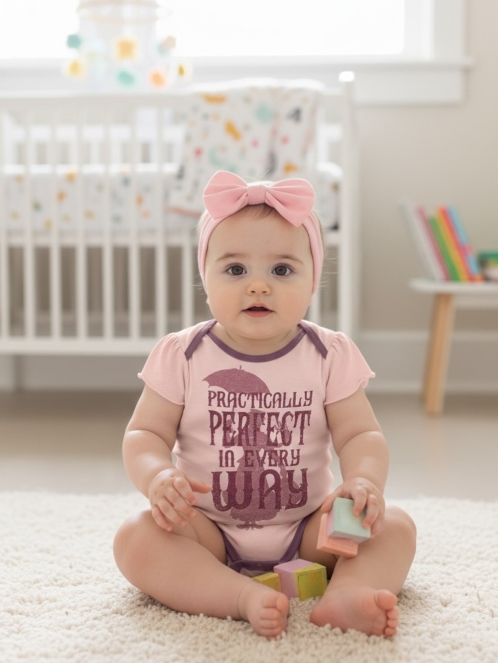 Disney Pink and Mauve "Practically Perfect" Baby One-Piece 9-12 Months NWT